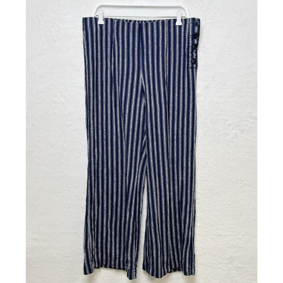 GAP Nautical‎ Striped Wide Leg Linen Pants Vacation Resort Coastal Blue White 16 - Picture 1 of 9